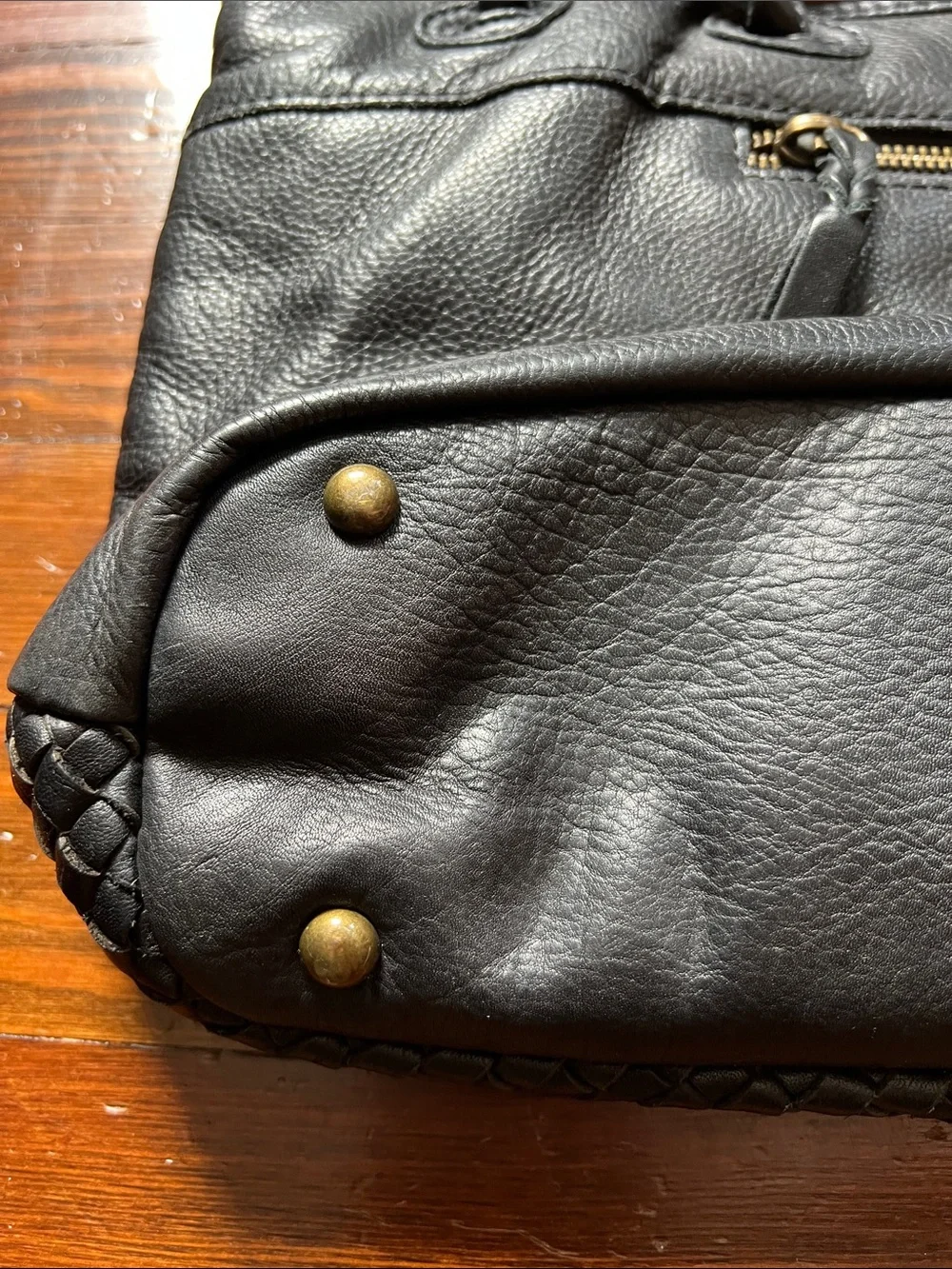 Woven Shoulder Bag in Black with Adjustable Strap